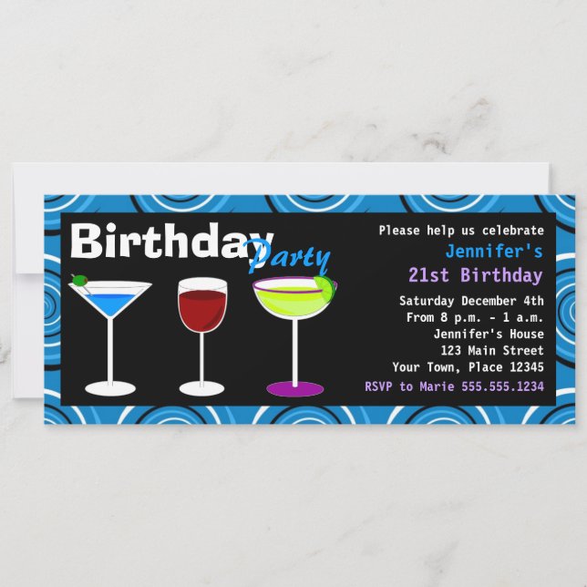 Fête de cocktails Invitation Blue Swirl (Devant)