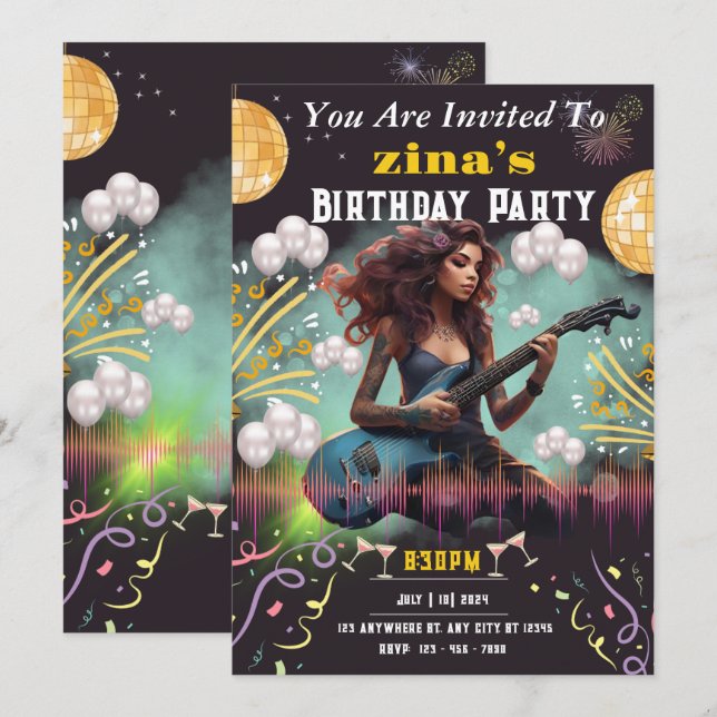 Fête de Confetti colorée Invitation d'anniversaire (Devant / Derrière)