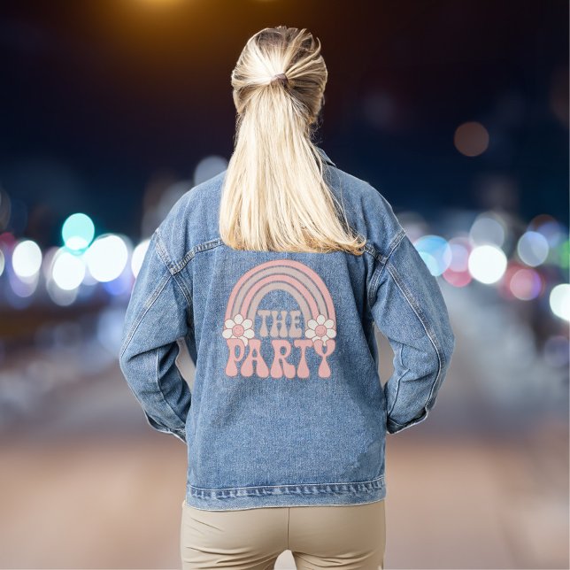 Fête de Fille Retro Arc-en-Ciel Enterrement de Vie (Cute jacket for the bridesmaids and besties bringing the party to the bride's bachelorette)