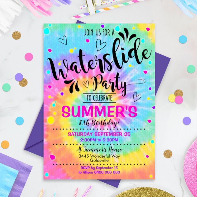 Fête de glissement d'eau Invitation Tie Dye Dia d' (Créateur téléchargé)