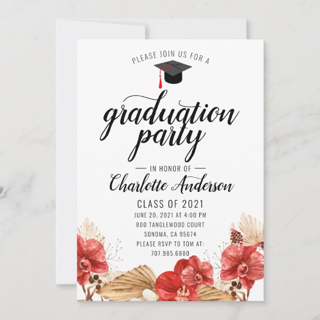 Fête de graduation Aquarelle Floral Invitation (Devant)