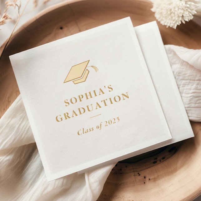 Fête de graduation minimale simple (Elegant Foil Graduation Party Napkins.)