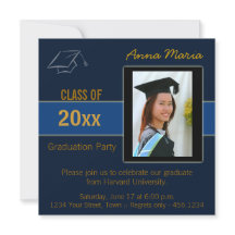 Fête de graduation Photo bleu Invitation