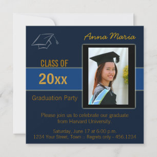 Fête de graduation Photo bleu Invitation