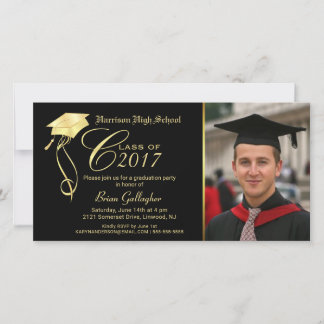 Fête de graduation Photo Invitation Casquette noir