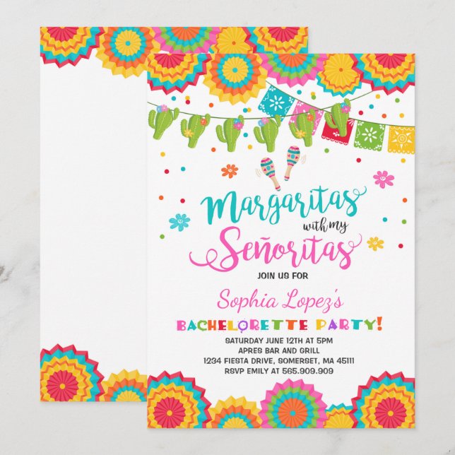 Fête de la Bachelorette Invitation Señorita Fun (Devant / Derrière)