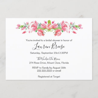 Fête de la mariée florale rose - invitation