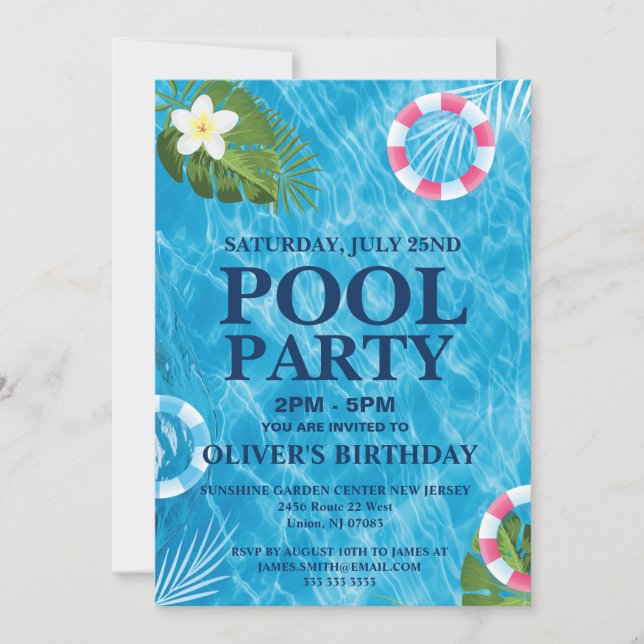 fête de la piscine, baignade Invitation d'annivers (Devant)