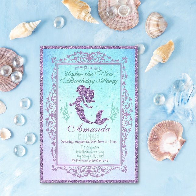 Fête de la piscine de sirène sous la carte d'anniv (Créateur téléchargé)