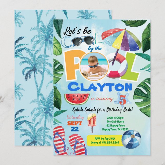 Fête de la piscine enfant invitation photo n'impor (Devant / Derrière)