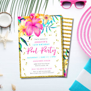 Fête de la piscine florale tropicale Invitation d'