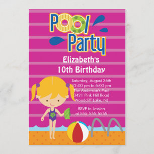 Fête de la piscine Splish Splash Invitation fille 