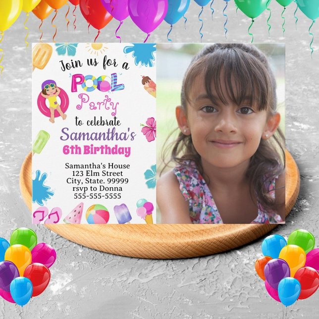 Fête de la piscine tropicale Invitations d'anniver (Créateur téléchargé)