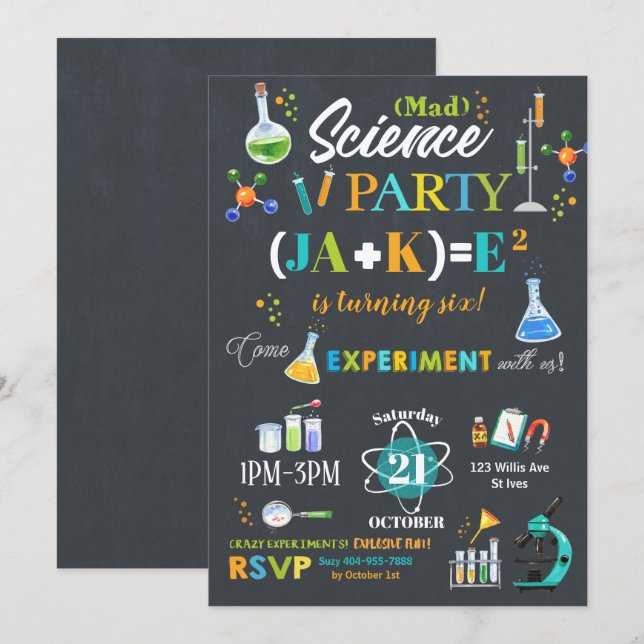 Fête de la science Mad Anniversaire Invitation gar (Devant / Derrière)