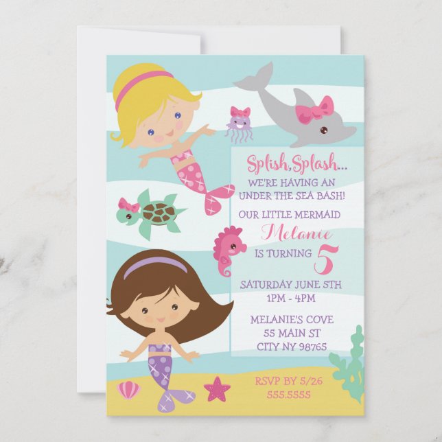 Fête de la sirène / Invitation d'anniversaire de l (Devant)