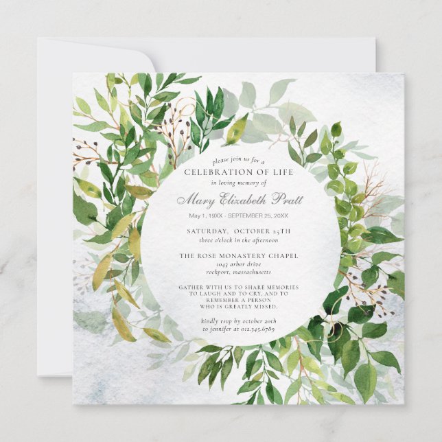 Fête de la verdure de la vie Invitation funéraire (Devant)