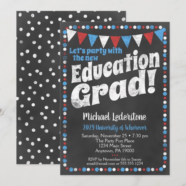 Fête de l'éducation Invitation Red Blue (Devant / Derrière)