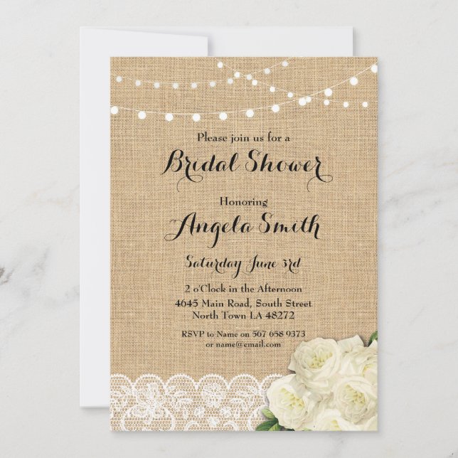 Fête de l'mariée Rose Burlap Lace Invitation (Devant)