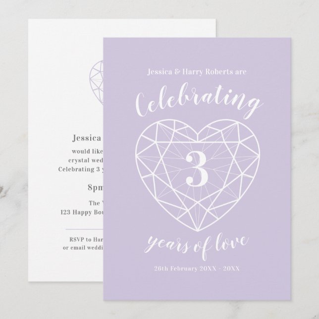 Fête de mariage de cristal 3 ans invitations (Devant / Derrière)