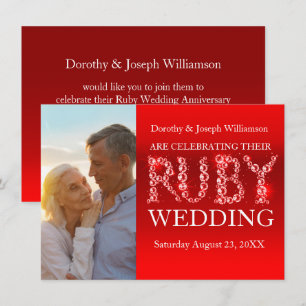 Fête de mariage rubis photo invitation 40 ans