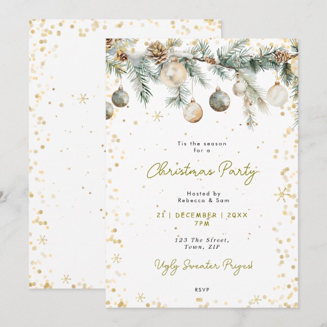 Fête de Noël baubles pin invitation (Devant / Derrière)