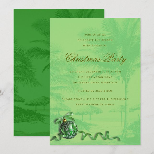 Fête de Noël côtière Palm Trees Invitation (Devant / Derrière)