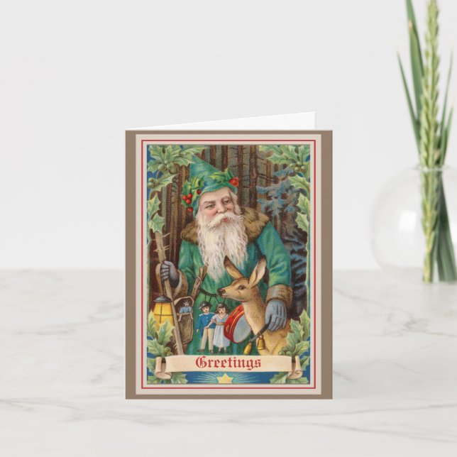 Fête de Noël du père de bois Carte de vacances pli (Devant)