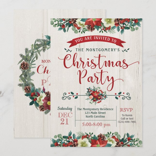 Fête de Noël Fête Invitation Vintage (Devant / Derrière)