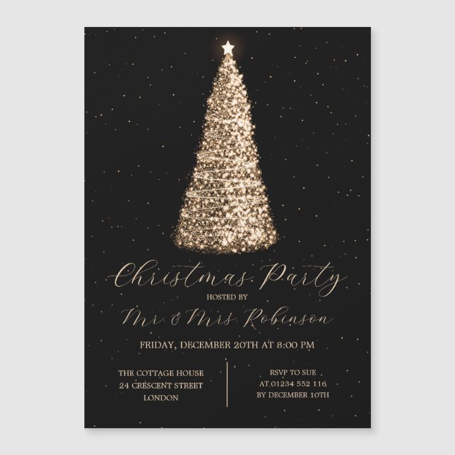Fête de Noël Glam Gold Tree Sparkle Invitations (Devant)
