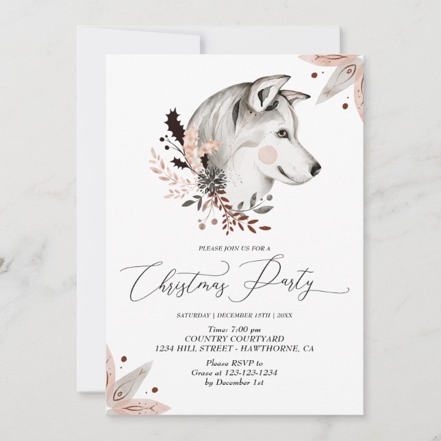 Fête de Noël Hiver chien husky Invitation (Devant)