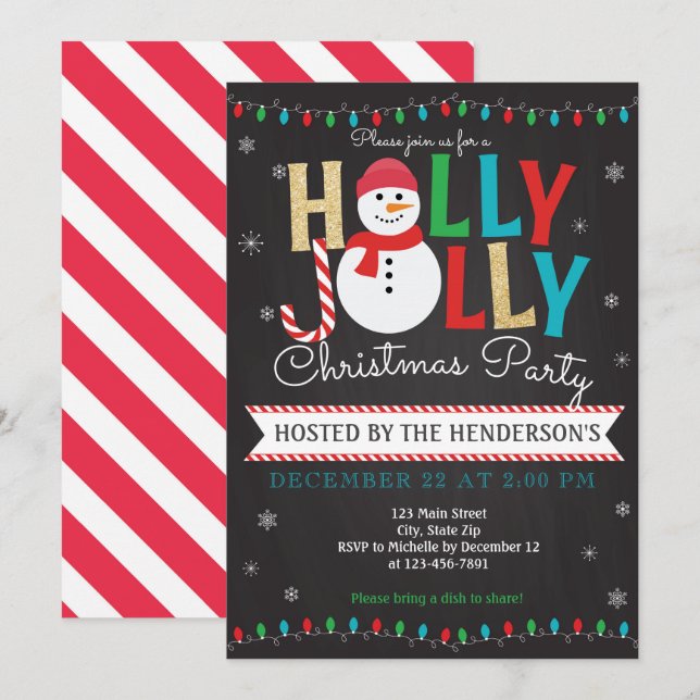 Fête de Noël Holly Jolly Invitation (Devant / Derrière)