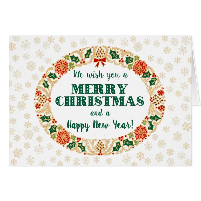 Fête de Noël Holly Wreath avec des flocons de neig (Devant horizontal)