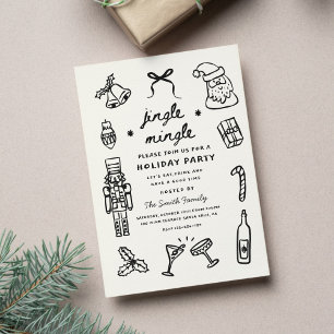 Fête de Noël Invitation Manuscrit Funky Dessinée à