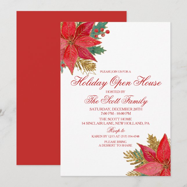 Fête de Noël Poinsettia Invitation (Devant / Derrière)