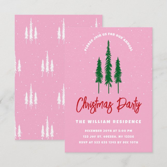 Fête de Noël rose clair et vert Invitation (Devant / Derrière)