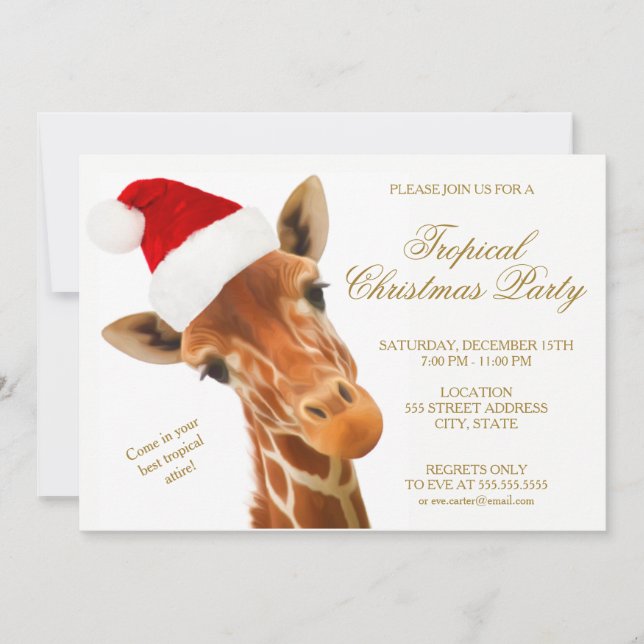 Fête de Noël tropicale de la Girafe| Carte d'invit (Devant)