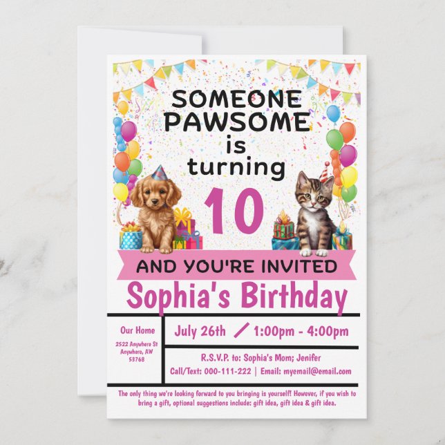 Fête de Pawesome; Kitties et Chiots | Invitation (Devant)
