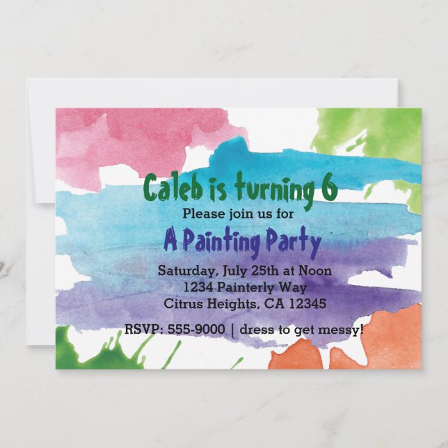 Fête de peinture aquarelle Invitation d'anniversai (Devant)