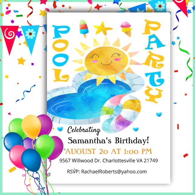 Fête de piscine d'été Invitation d'anniversaire (Créateur téléchargé)
