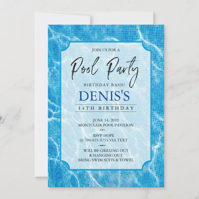 Fête de Piscine Moderne | Invitation d'anniversair (Devant)