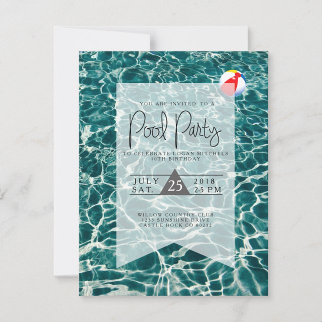 Fête de piscine moderne | Invitation d'anniversair (Devant)