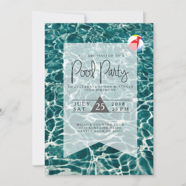 Fête de piscine moderne | Invitation d'anniversair (Devant)
