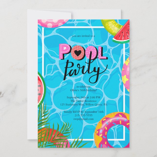 Fête de piscine moderne Invitation d'anniversaire (Devant)
