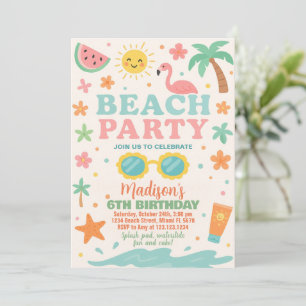 Fête de plage colorée Anniversaire Invitation et d