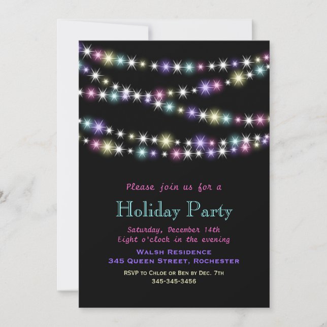 Fête de Vacances Invitation Twinkle Lights Coloré (Devant)