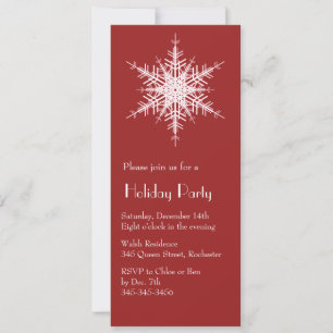 Fête de vacances Snowy Red Snowflake Invitation