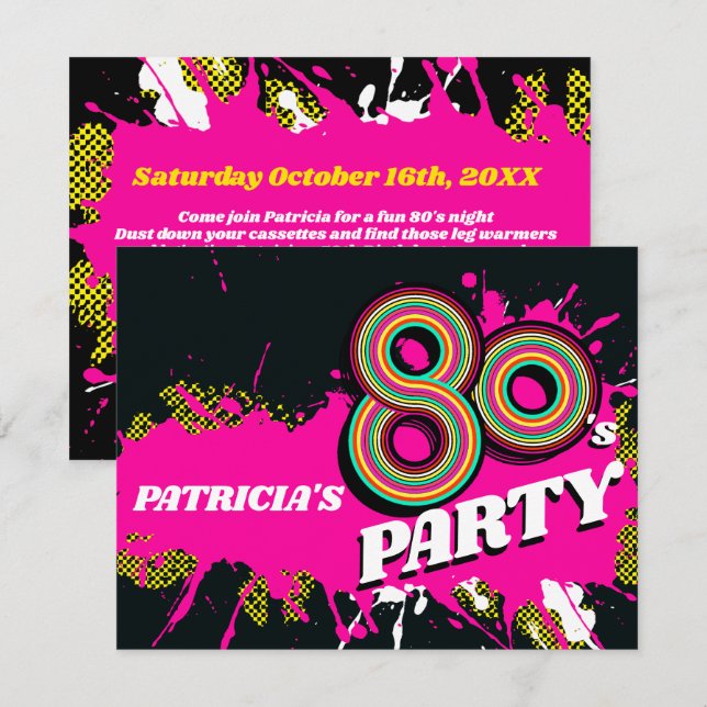 Fête des années 80 ou événement rétro invitations  (Devant / Derrière)