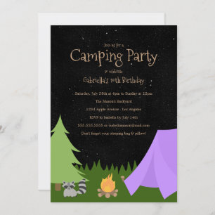 Fête des filles de camping Invitation à la fête d