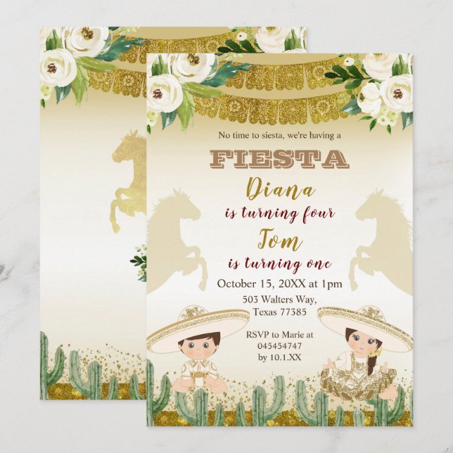 Fête des frères Cactus Invitation mexicaine (Devant / Derrière)