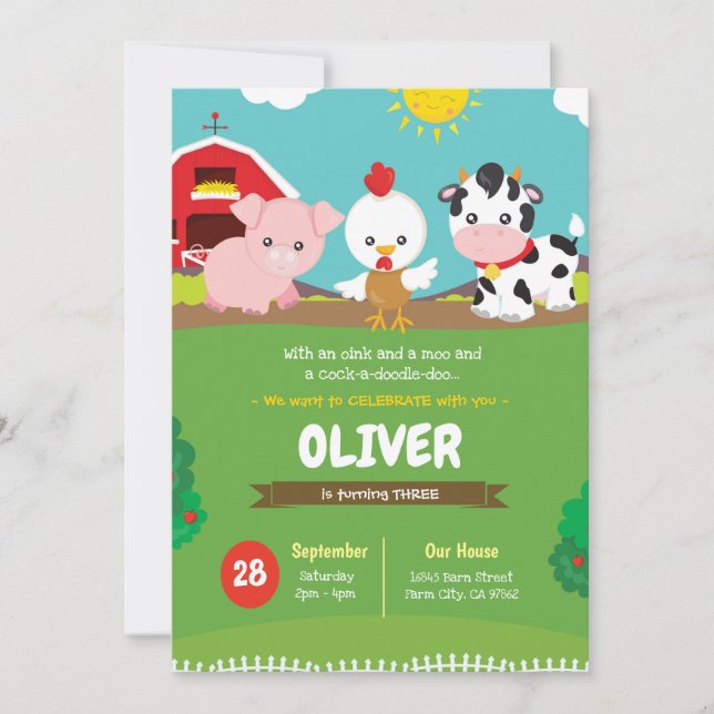 Fête des Invitations d'anniversaire de ferme (Devant)